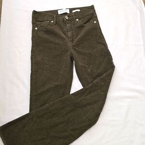 Re-Generation Olive Green Corduroy High Rise Flare Frayed Hem Pants Juniors 3